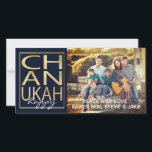 Hanukkah Photo Card/envelope Chanukah Happy Gold Holiday Card<br><div class="desc">"Chanukah Happy Gold" glossy, photo card with white envelope. Personalise by replacing photos and wording. Bring in your photo and edit with tools to crop, change filter and so much more. Replace my text "happy" and "Peace and Love, Karen, Ben, Kev, Sam, Steve & Jake" with your own messages. Customise...</div>