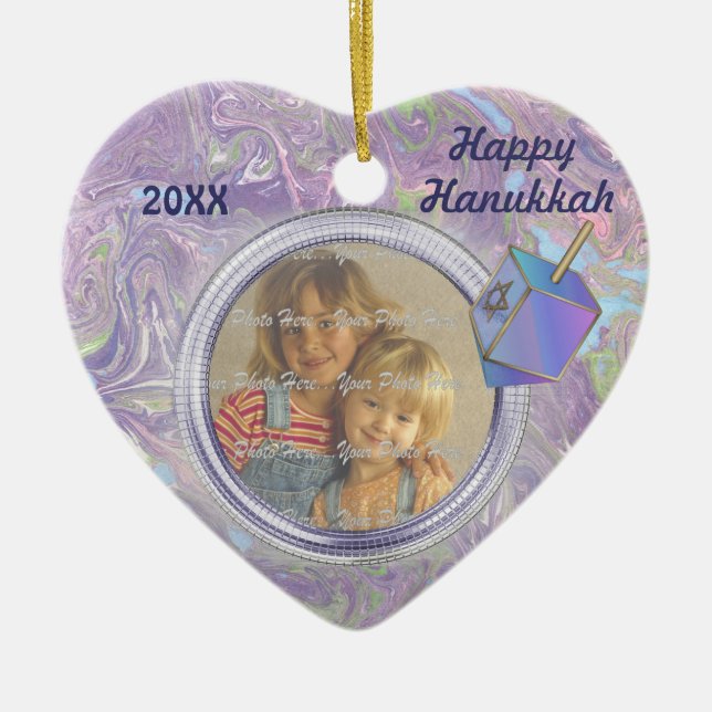 Hanukkah Photo Greetings Ceramic Tree Decoration (Front)