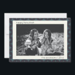 Hanukkah Photo Modern Geometric Blue Border Holiday Card<br><div class="desc">Celebrate the Festival of Lights with this elegant Hanukkah photo card, featuring a modern geometric border in deep blue tones. The minimal yet sophisticated design highlights your cherished family photo, making it a meaningful way to share holiday greetings. Personalise it with your family's name for a unique and heartfelt touch....</div>