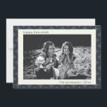 Hanukkah Photo Modern Geometric Blue Border Holiday Card<br><div class="desc">Celebrate the Festival of Lights with this elegant Hanukkah photo card, featuring a modern geometric border in deep blue tones. The minimal yet sophisticated design highlights your cherished family photo, making it a meaningful way to share holiday greetings. Personalise it with your family's name for a unique and heartfelt touch....</div>