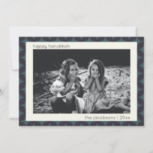 Hanukkah Photo Modern Geometric Blue Border Holiday Card