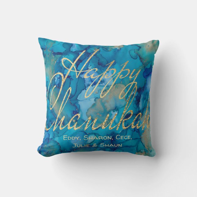 Hanukkah Pillow Happy Hanukkah Gold/Blue (Front)