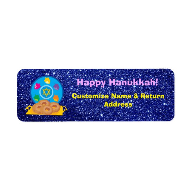 Hanukkah Plate with Dreidels Blue Faux Glitter (Front)