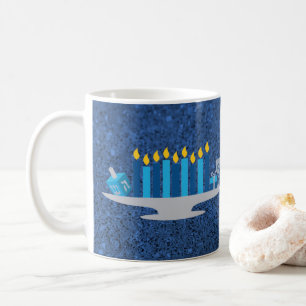 Hanukkah Potpourri Blue Faux Glitter Coffee Mug