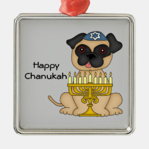 Hanukkah Pug Dog Metal Tree Decoration