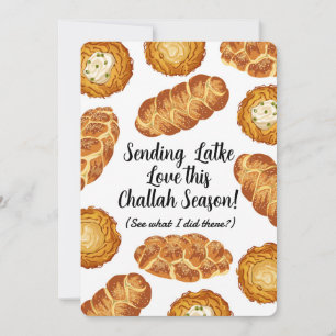 Hanukkah Pun Illustration – Latkes and Challah Holiday Card