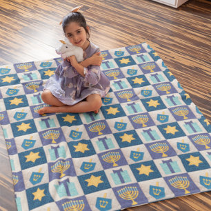 Hanukkah Quilt Look Fleece Blanket