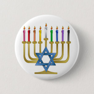 Hanukkah Rainbow Candles Gold Menorah 6 Cm Round Badge