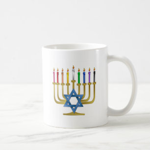 Hanukkah Rainbow Candles Gold Menorah Coffee Mug