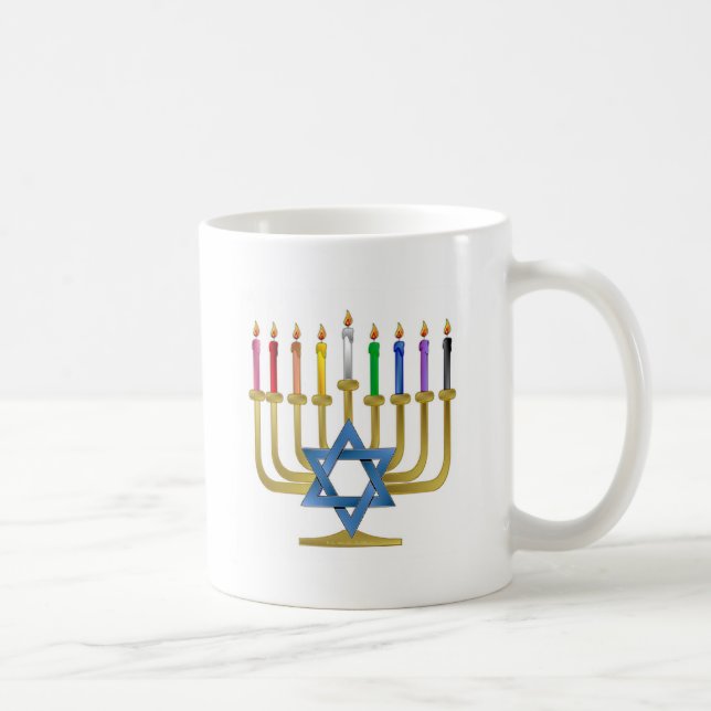 Hanukkah Rainbow Candles Gold Menorah Coffee Mug (Right)