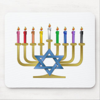 Hanukkah Rainbow Candles Gold Menorah Mouse Mat