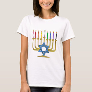 Hanukkah Rainbow Candles Gold Menorah T-Shirt