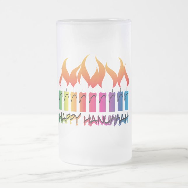 Hanukkah Rainbow Menorah Frosted Glass Beer Mug (Center)