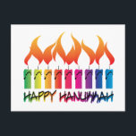 Hanukkah Rainbow Menorah Holiday Postcard<br><div class="desc">Contemporary rainbow menorah celebrating the Jewish holiday season with the words Happy Hanukkah. Original art of artist Margaret Loftin Whiting.</div>