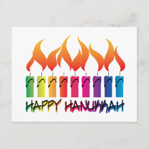 Hanukkah Rainbow Menorah Holiday Postcard