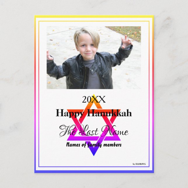 Hanukkah Rainbow Trimmed Menorah Postcard (Front)