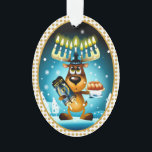 Hanukkah Reindeer Celebrates Chrismukkah Ornament<br><div class="desc">This fun Hanukkah reindeer celebrates Christmas. No. Wait. He celebrates Hanukkah. Oh, no -- he celebrates both Christmas AND Hanukkah!! That's Chrismukkah, right? Yeah! That's it! His holiday party decor is red and green. Blue and Gold. No -- he uses ALL those colours! :) And he brings his Hanukkah candles...</div>