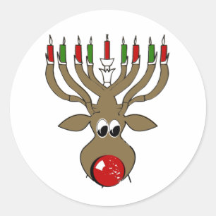 Hanukkah Reindeer Classic Round Sticker