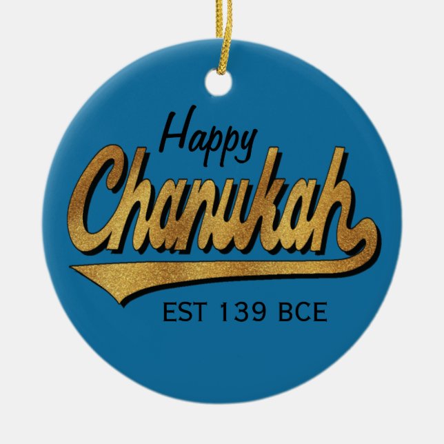 Hanukkah "Retro Happy Chanukah"/Circle Ornament (Front)