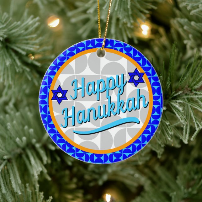 Hanukkah - Retro Modern Shapes Ceramic Tree Decoration (Tree)