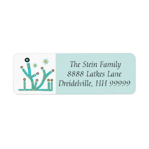 Hanukkah Return Labels "Menorah Bling Turquoise"