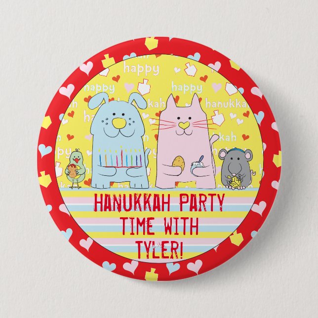 Hanukkah Round Button, Personalise Mouse & Friends 7.5 Cm Round Badge (Front)
