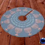 Hanukkah Rustic Menorah Cute Blue Chrismukkah Brushed Polyester Tree Skirt<br><div class="desc">Create the perfect personalised Hanukkah tree skirt with your custom text and a series of rustic faux redwood menorahs circling the border of this rich blue skirt. Whether you have a trendy Hanukkah bush or want to add a touch of Chanukah to the Christmas décor, blended families will love this...</div>