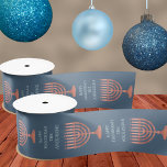 Hanukkah Rustic Menorah Cute Festival Of Lights Satin Ribbon<br><div class="desc">Create your own personalised ribbon for Hanukkah gifts with this easy to use template design featuring a rustic menorah and your custom text. The simple pattern on a rich deep blue background is made up with faux redwood style menorahs alternating with up to four lines of text in a light...</div>