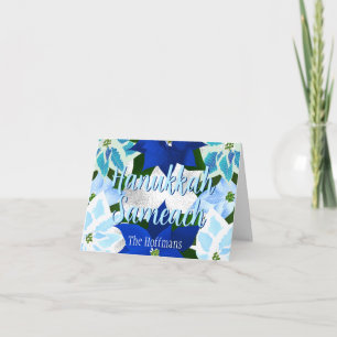 Hanukkah Sameach Blue Poinsettias Doormat Holiday Card