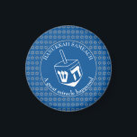 HANUKKAH SAMEACH | Dreidel | Chanukah Magnet<br><div class="desc">Stylish HANUKKAH SAMEACH fridge magnet with faux silver Star of David in a tiled pattern and a large white dreidel at the centre. The background colour is Tekhelet Blue. The text reads HANUKKAH SAMEACH at the top and A GREAT MIRACLE HAPPENED at the bottom. Both are CUSTOMIZABLE if you wish...</div>