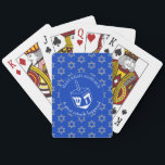 HANUKKAH SAMEACH Dreidel Playing Cards<br><div class="desc">Stylish HANUKKAH SAMEACH playing cards with faux silver Star of David in a tiled pattern and a large white dreidel at the centre. The background colour is Cobalt Blue. The text reads HANUKKAH SAMEACH at the top and A GREAT MIRACLE HAPPENED at the bottom. Both are CUSTOMIZABLE if you wish...</div>