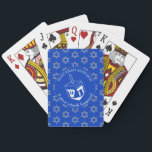 HANUKKAH SAMEACH Dreidel Playing Cards<br><div class="desc">Stylish HANUKKAH SAMEACH playing cards with faux silver Star of David in a tiled pattern and a large white dreidel at the centre. The background colour is Cobalt Blue. The text reads HANUKKAH SAMEACH at the top and A GREAT MIRACLE HAPPENED at the bottom. Both are CUSTOMIZABLE if you wish...</div>