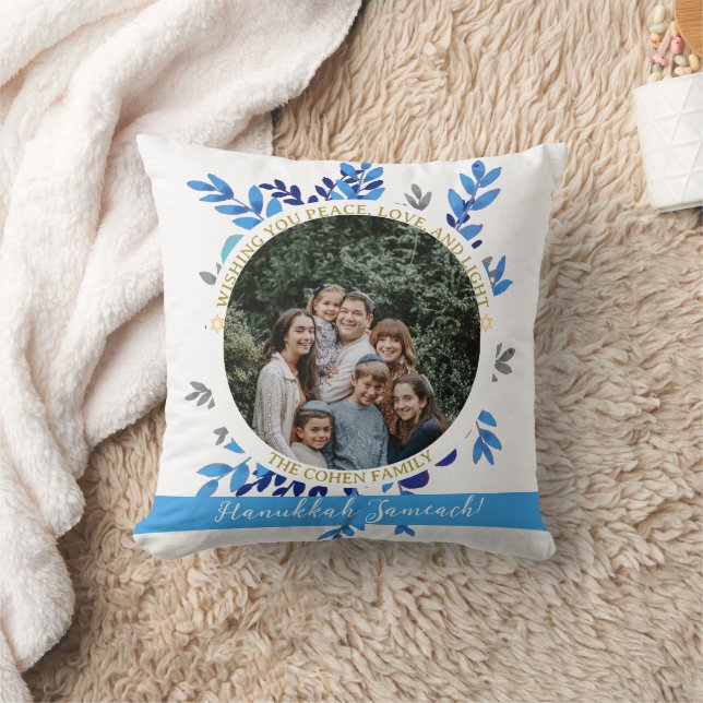 Hanukkah Sameach | Simple Hanukkah family photo Cushion (Blanket)