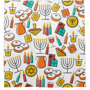 Hanukkah seamless pattern. Jewish Holiday Hanukkah Shower Curtain