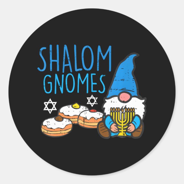Hanukkah Shalom Gnomes Funny Chanukah Jewish Classic Round Sticker (Front)