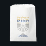 Hanukkah Shalom Peace on Earth Favour Bags<br><div class="desc">Hanukkah Shalom Peace on Earth Favour Bag for packing up your holiday treats. Elegant silver menorah with gold and blue lettering. Easy to customise with text, fonts, and colours. Created by Zazzle pro designer BK Thompson exclusively for Kate’s Creations; please contact us if you need assistance, have questions, or would...</div>