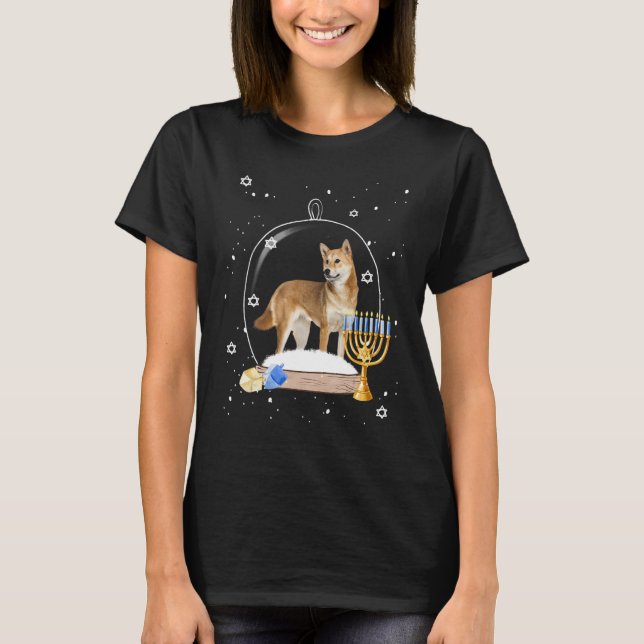 Hanukkah Shiba Inu Dog Snow Globe Pajama T-Shirt (Front)