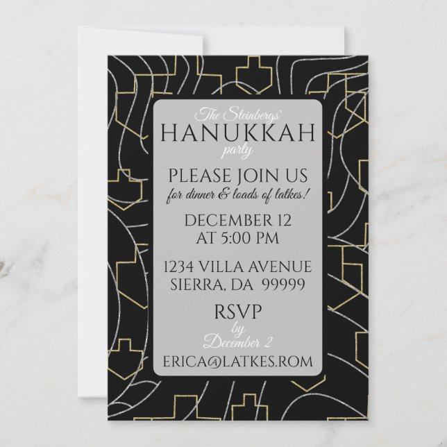 Hanukkah Silver Gold Design Invitation (Front)