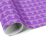 Hanukkah Silver Menorah on Purple Wrapping Paper<br><div class="desc">Wrapping paper with silver menorah with blue candles and yellow candle flame pattern on a purple background. Customisable. Perfect for the Jewish holiday of Hanukkah (Chanukah).</div>