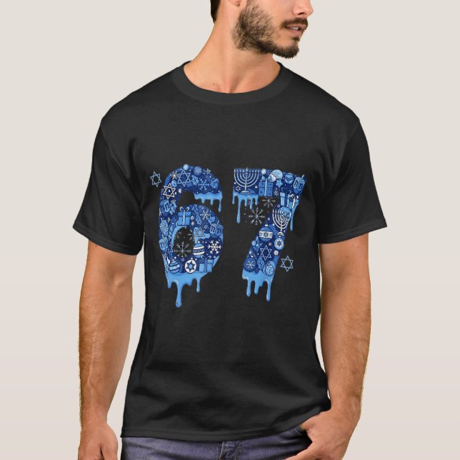 Hanukkah Six Seven 67 Meme Funny Dreidel Menorah S T-Shirt (Front)