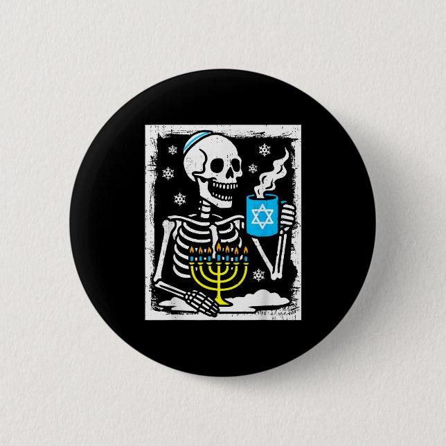 Hanukkah Skeleton Coffee Dreidel Jewish Menorah Ch 6 Cm Round Badge (Front)