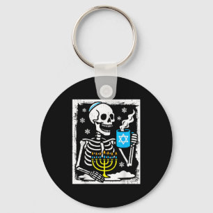 Hanukkah Skeleton Coffee Dreidel Jewish Menorah Ch Key Ring