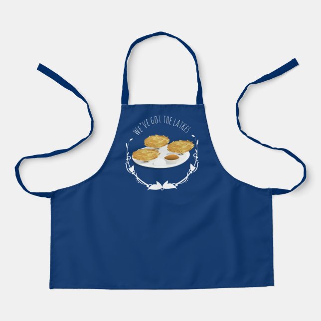 Hanukkah Smiling Latkes Blue White Holiday Apron (Front)