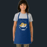 Hanukkah Smiling Latkes Blue White Holiday Apron<br><div class="desc">An apron in blue and white with a plate of smiling latkes with apple sauce and sour cream. The design includes the words “We’ve got the latkes”. All the text is customisable.</div>