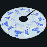 Hanukkah Snowman And Menorah Chrismukka Family Brushed Polyester Tree Skirt<br><div class="desc">Perfect for blended families, this Hanukkah snowman tree skirt works beautifully into a Chrismukka celebration too. Use the text template to change The Andersons to your family name, special year, Hanukkah Blessings or remove it completely by deleting if you prefer. This cute cartoon snowman with his brown branch arms and...</div>