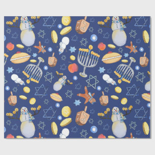Hanukkah Snowman and Menorah Wrapping paper