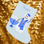 Hanukkah Snowman Chrismukkah For Kids Add A Name Small Christmas Stocking<br><div class="desc">Personalised for Chrismukkah and Hanukkah, this jolly snowman stocking is customised just for you. The dark blue holiday menorah and white candles matches the snowman's Star Of David scarf and cute little Yarmulke. Personalise this Chanukah holiday stocking for a special child... and adults too! Browse my shop to see more...</div>