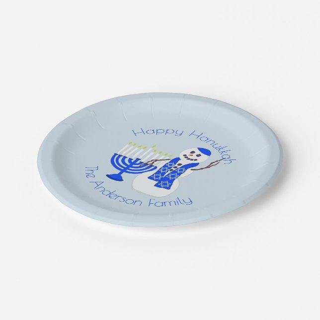 Hanukkah Snowman Chrismukkah Party Add Your Name Paper Plate (Angled)