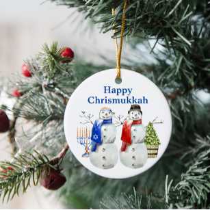 Hanukkah Snowman Christmas Chrismukkah Ceramic Tree Decoration