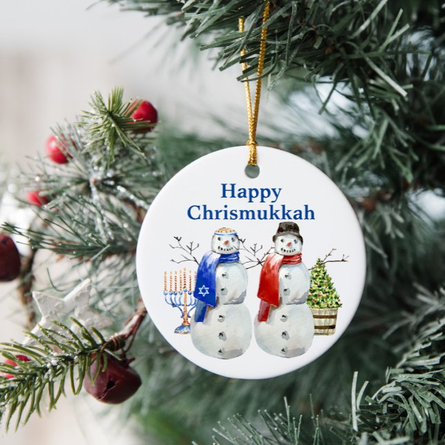 Hanukkah Snowman Christmas Chrismukkah Ceramic Tree Decoration (Creator Uploaded)